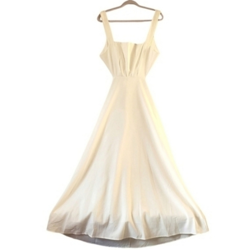 New Commense White Ivory Open Back Maxi Dress Bow Tie Straps‎ Dressy Size XL NWT